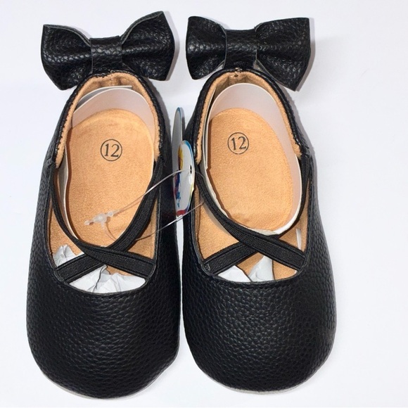 unknown Other - Black Ballet Flats Baby Size 12 Bow On Back Elastic Slip On